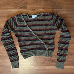 Hot Topic Daisy Street Asymmetrical Striped Cardigan - Olive